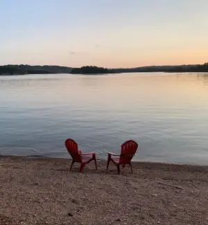 Lakefront chairs on beach