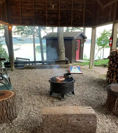 Lakeview cabin outdoor fire pit area